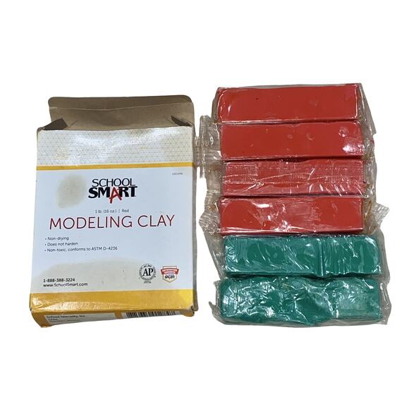 School Smart Non-Drying Modeling Clay 1lb Red and Green 6 Sticks - Picture 1 of 3